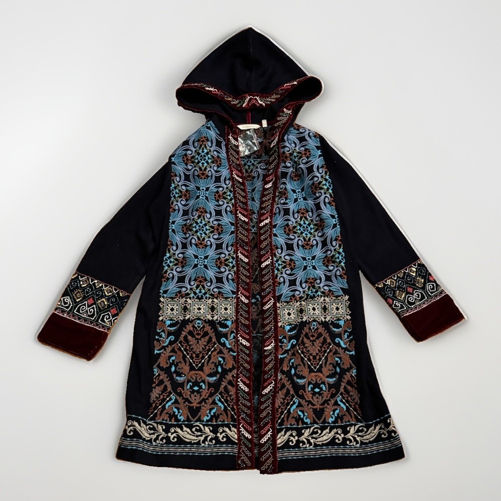 Soft Surroundings Bohemian Beaded Hooded Duster Cardigan S Whimsy Goth New